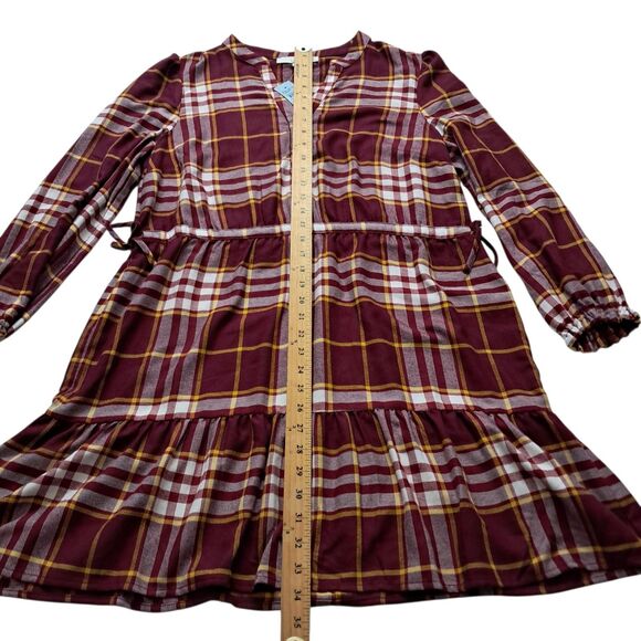 NWT Loft Dress Women's Large Petite Red‎ Mini Plaid Side Tie Flare Tiered Fall - Picture 13 of 13